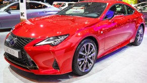Lexus RC 300h coupe on display at Brussels Expo on January 9, 2020 in Brussels, Belgium.