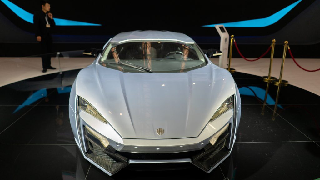 Lykan HyperSport car from 'Fast and Furious 7', shown on the 2nd World Intelligence Congress , held in Tianjin Meijiang Exhibition Center.