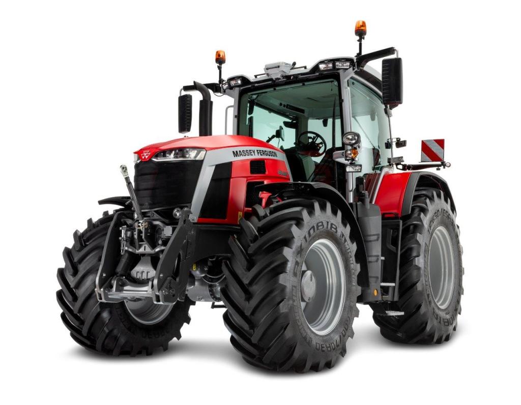 a press photo of the new Massey Ferguson 8S tractor against a white backdrop