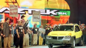 The paid crowd at the reveal of the 2000 Pontiac Aztek