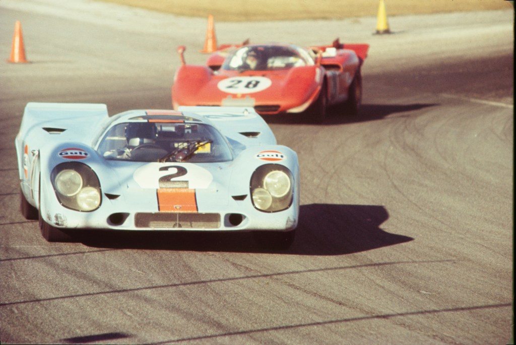 The number two Gulf-Porsche 917K driven by Pedro Rodriguez at the 24 Hours of Daytona in 1970