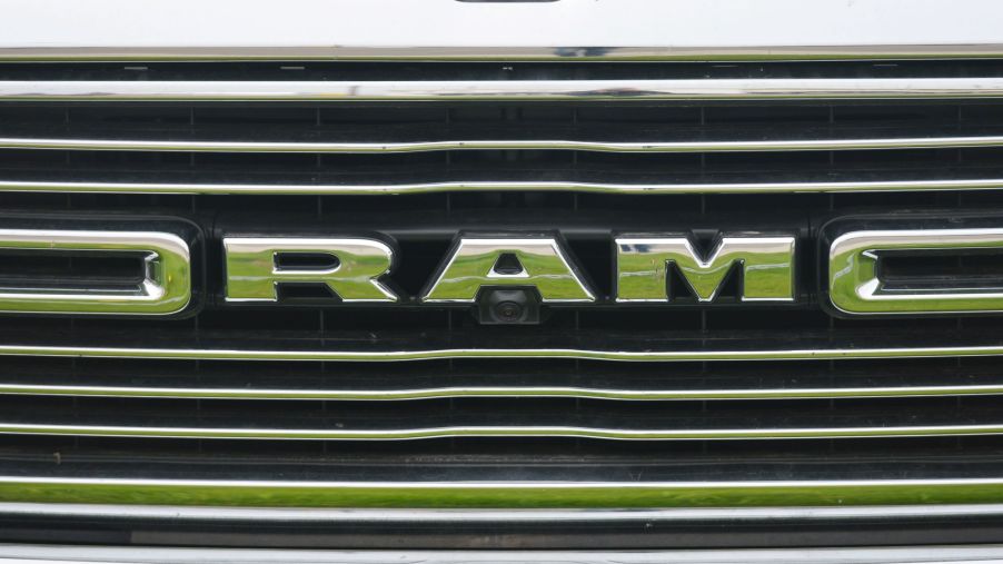 The grille of a Ram with "RAM" placed in the grille.