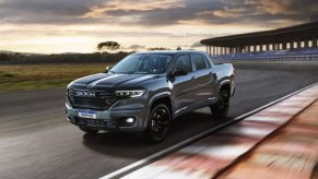 The 2023 Ram Rampage racing around a track