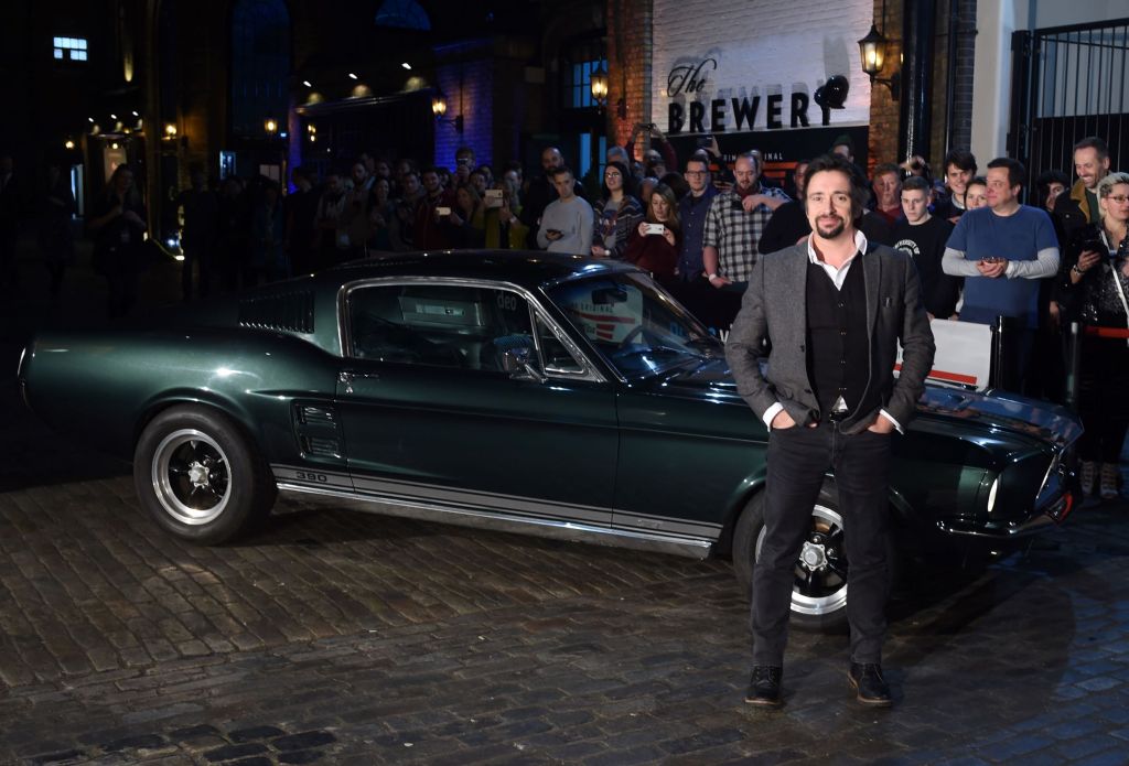 Richard Hammond with his dark-green classic Ford Mustang at The Grand Tour Season 3 premiere