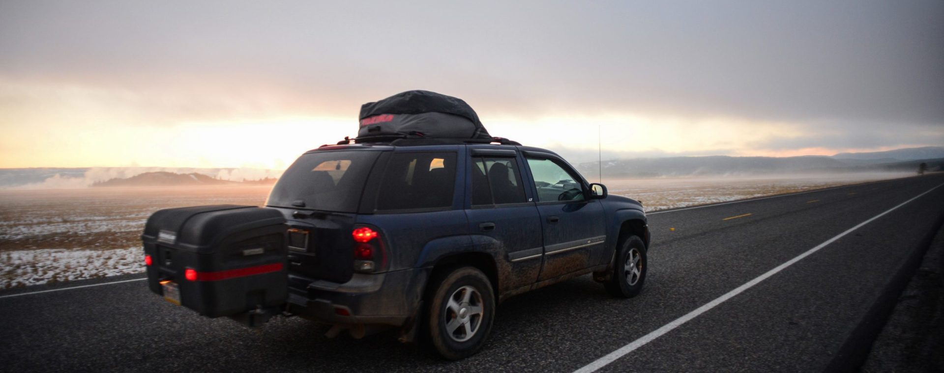 Road at sunset in Yellowstone