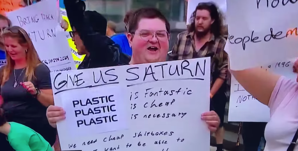 Saturn protester at GM headquarters 