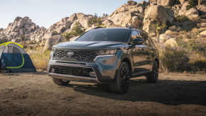 The 2021 Kia Sorento X-Line parked on top of a mountain