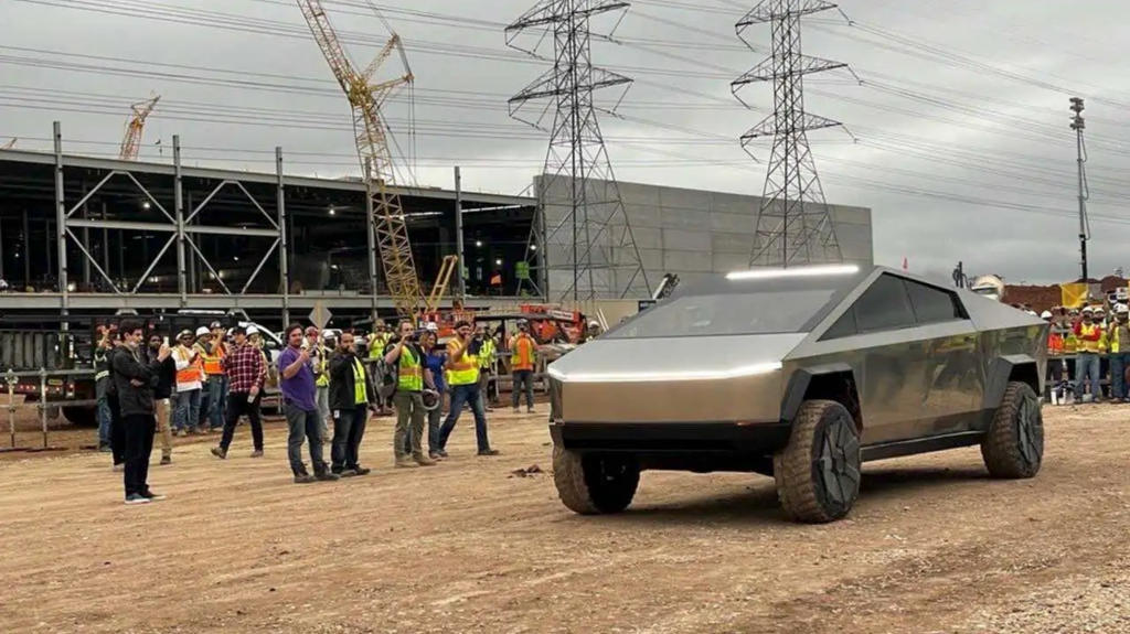 The 2021 Tesla Cybertruck at a construction site like a work truck