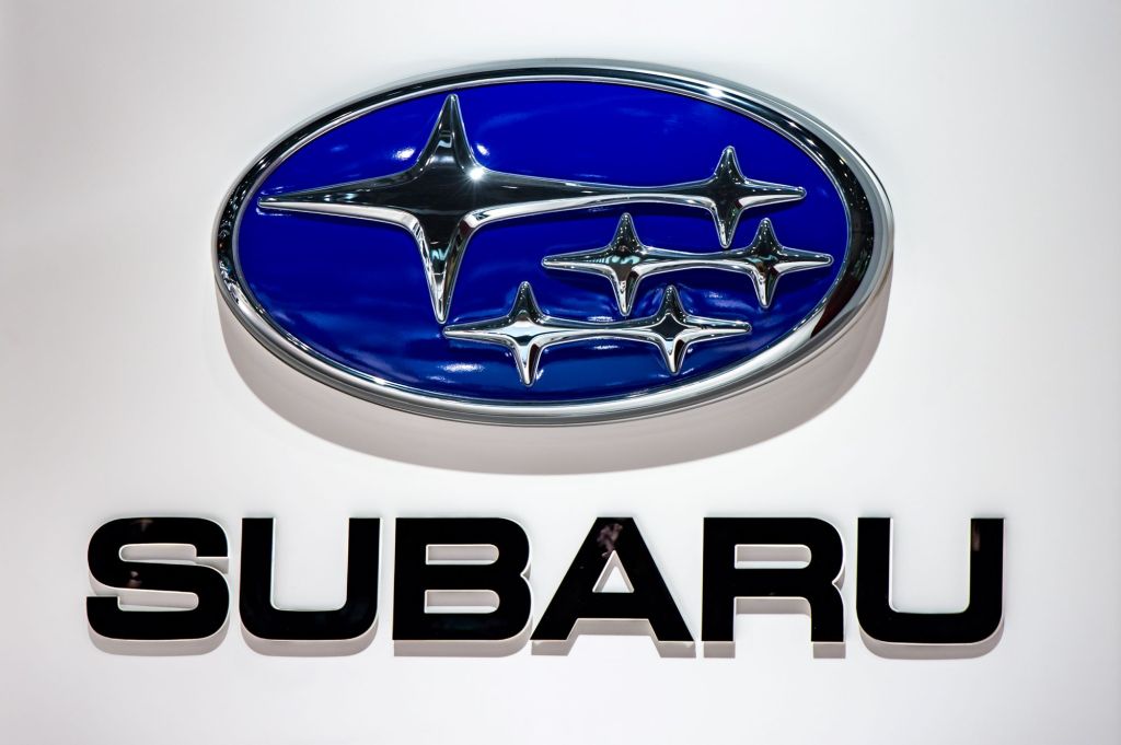The blue Subaru log on a white background with 'Subaru' printed below it in black.