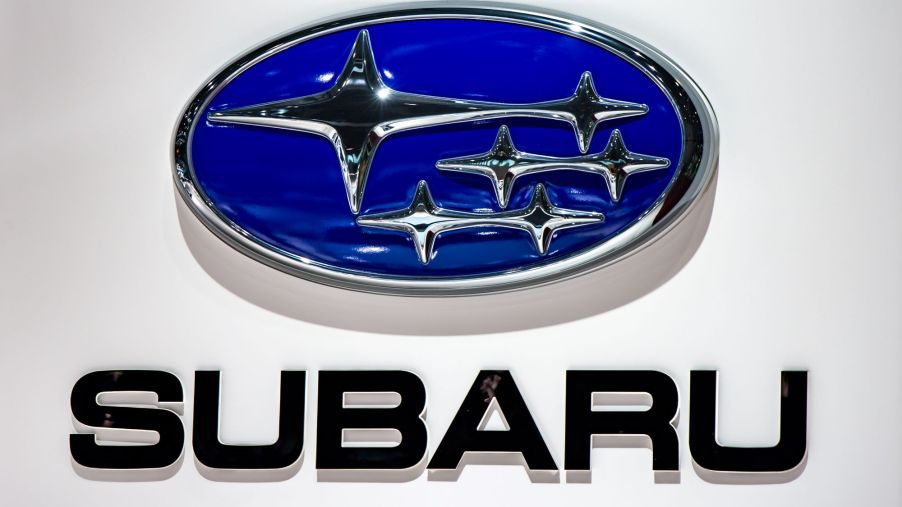 The blue Subaru logo on a white background with 'Subaru' printed below it in black.