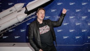 Tesla CEO Elon Musk poses on the red carpet of the Axel Springer Award 2020 in December 2020 in Berlin, Germany