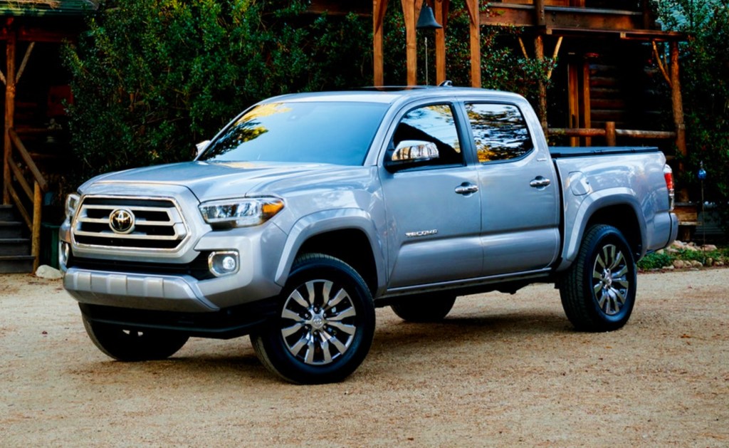 A silver Toyota Tacoma.
