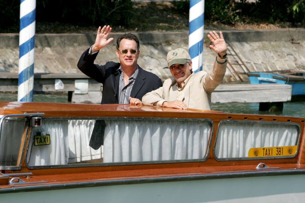 Tom Hanks and Steven Spielberg on a boat at the Venice Film Festival