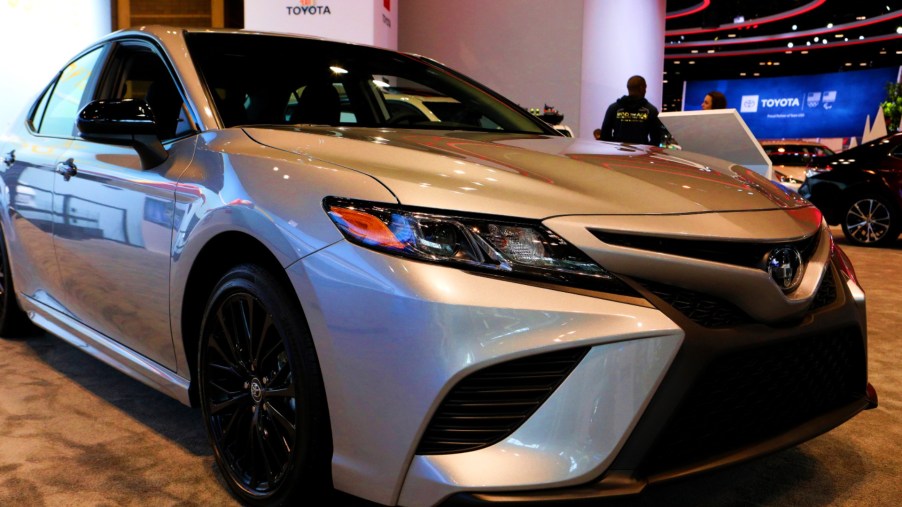 A gray 2020 Toyota Camry Hybrid is on display at the 112th Annual Chicago Auto Show at McCormick Place in Chicago, Illinois on February 7, 2020.