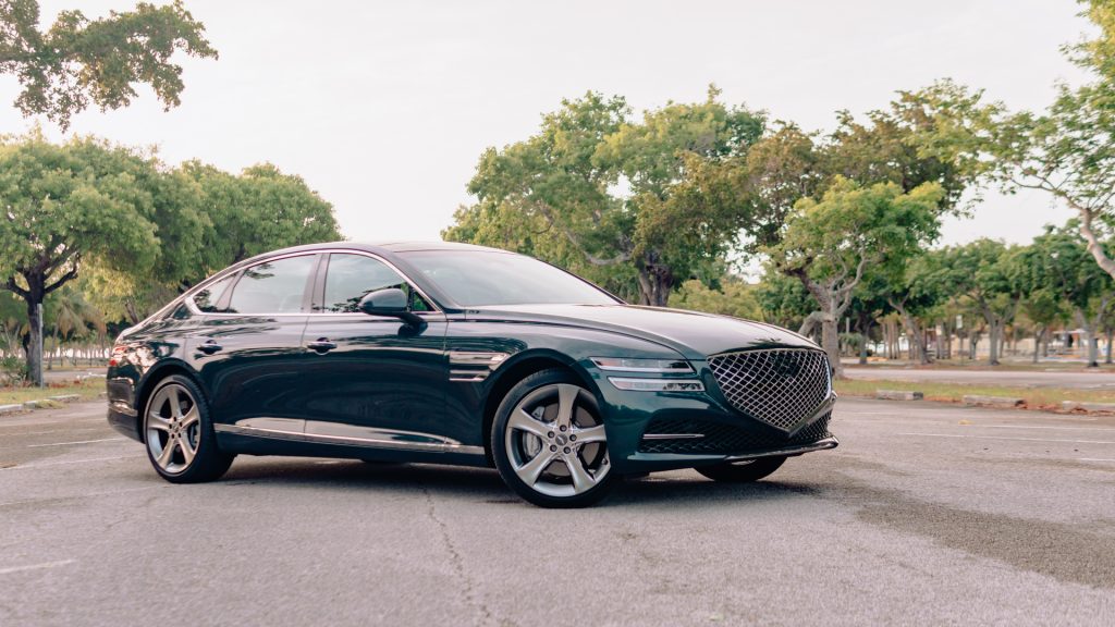 An image of a 2021 Genesis G80 parked outdoors.