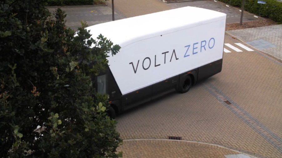 A Volta Zero truck rounds a corner.