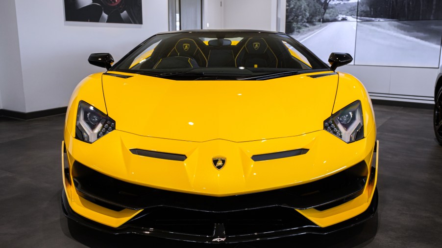 A yellow Lamborghini Aventador got into a crash