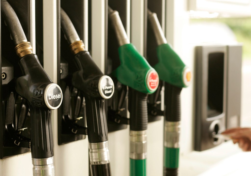 handles at a diesel fuel pump