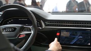 The cockpit of a an Audi Q8 prototype with an infotainment system - which runs on the Android operating system