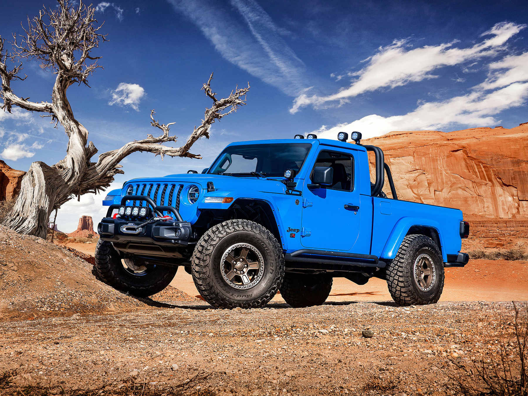The Jeep J6 two-door truck concept in the dirt