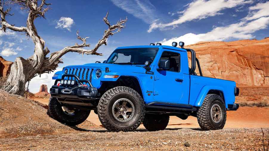 The Jeep J6 two-door truck concept in the dirt