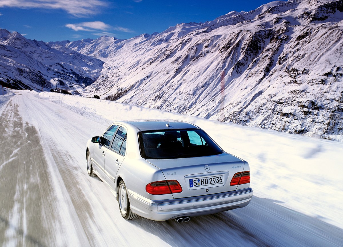 affordable-mercedes-benz-e55-amg-snow-driving