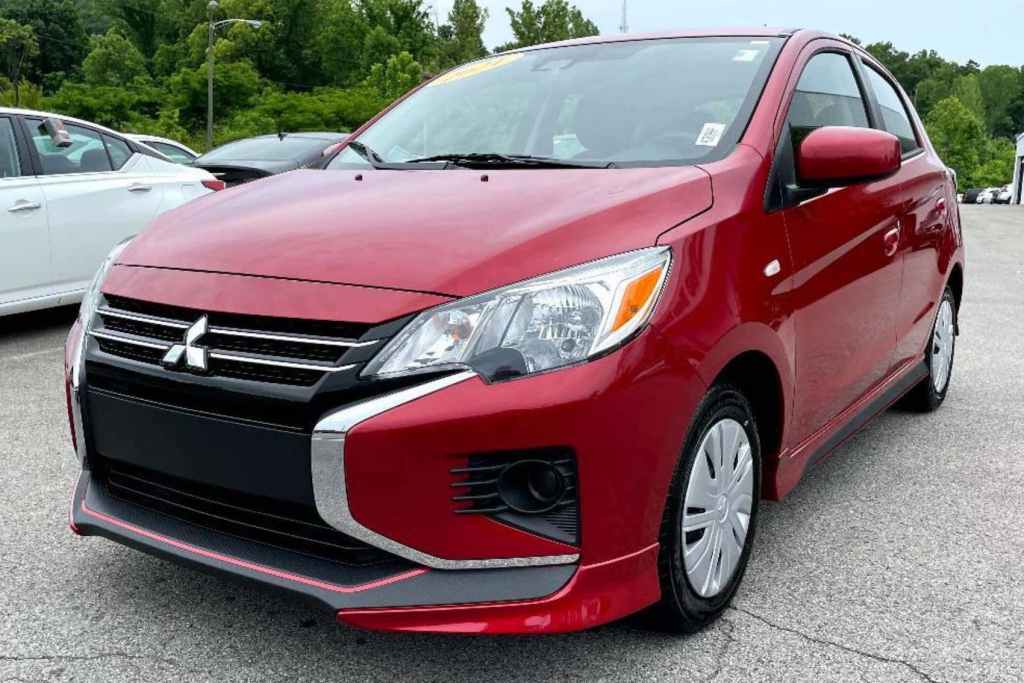 The 2021 Mitsubishi Mirage is one of the least expensive new cars on the market but this red one is marked up to nearly $25k due to car shortage