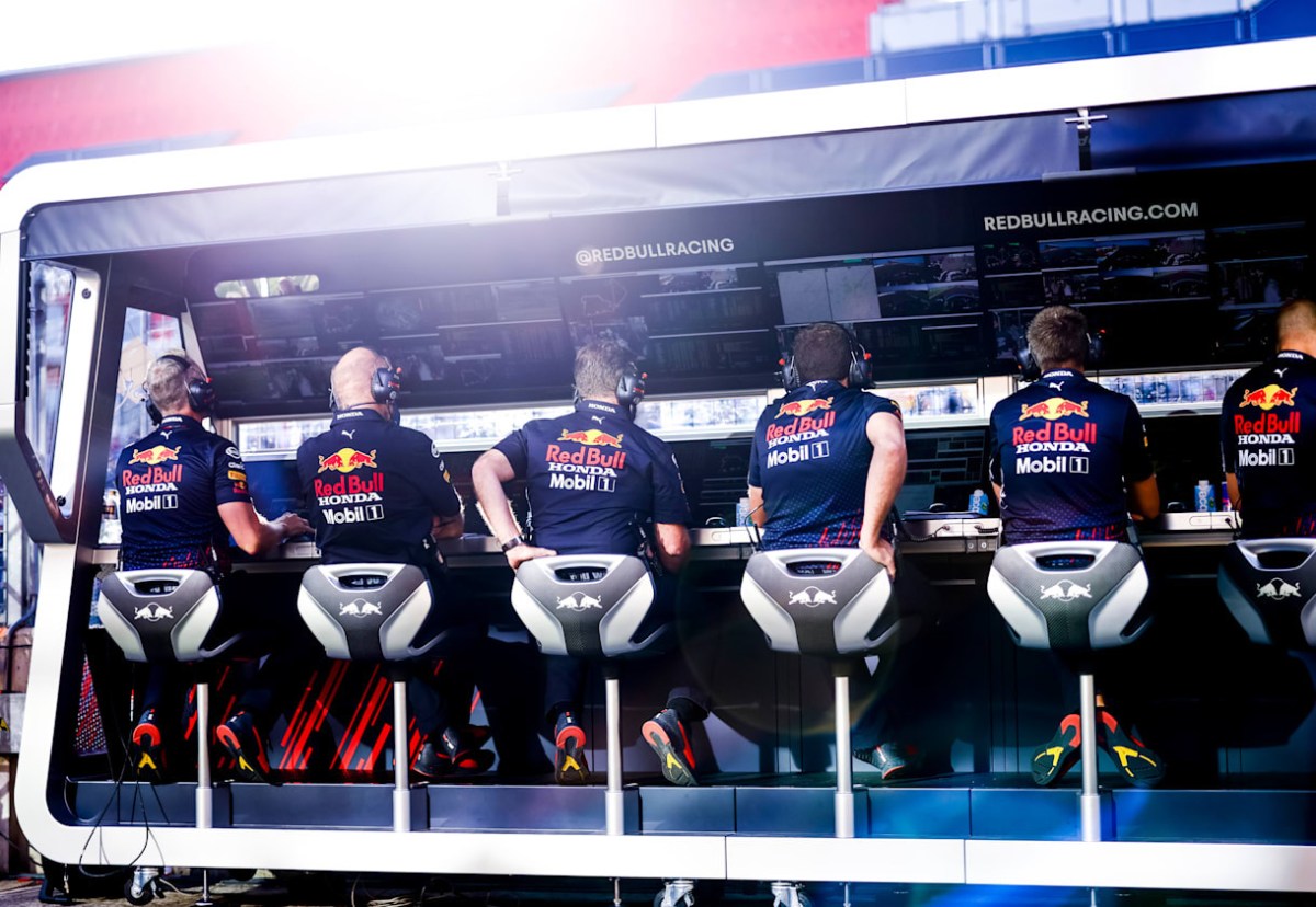 The Red Bull Racing pit wall at Silverstone.