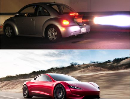 Rocket-Powered Tesla Roadster vs. Jet Powered Beetle