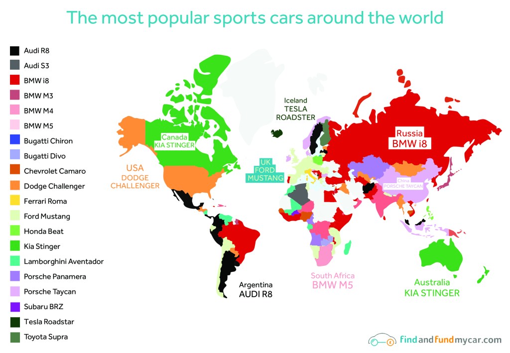 Map of the most popular sport cars around the world