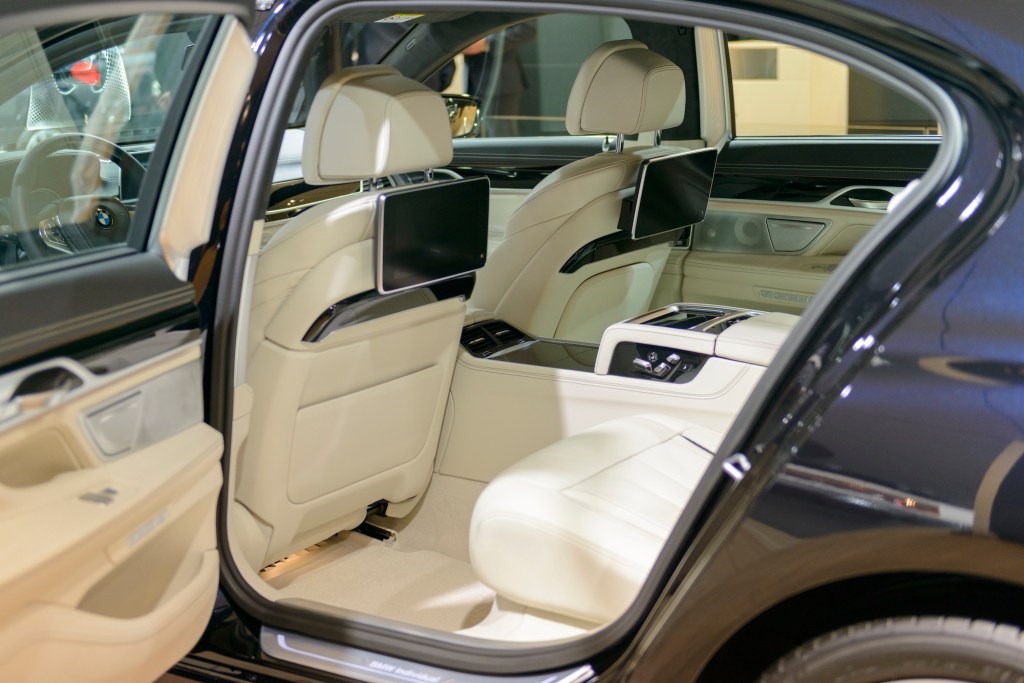 The interior is on a BMW 7 Series luxury limousine car.