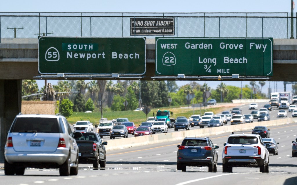 The 55 Freeway in Orange County, California, on May 27, 2021