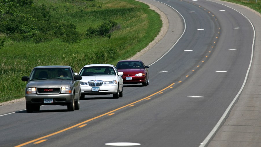 Annoying drivers tailgate on Highway 55 near Buffalo, Minnesota