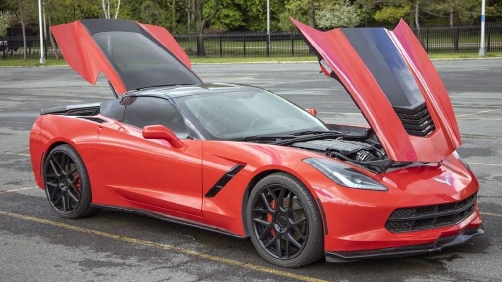 The red 2015 Corvette up for auction in New York
