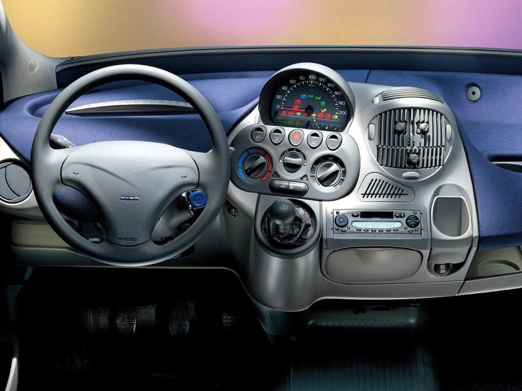 Fiat's Multipla interior, with the speedometer in the center, along with just about every other control.