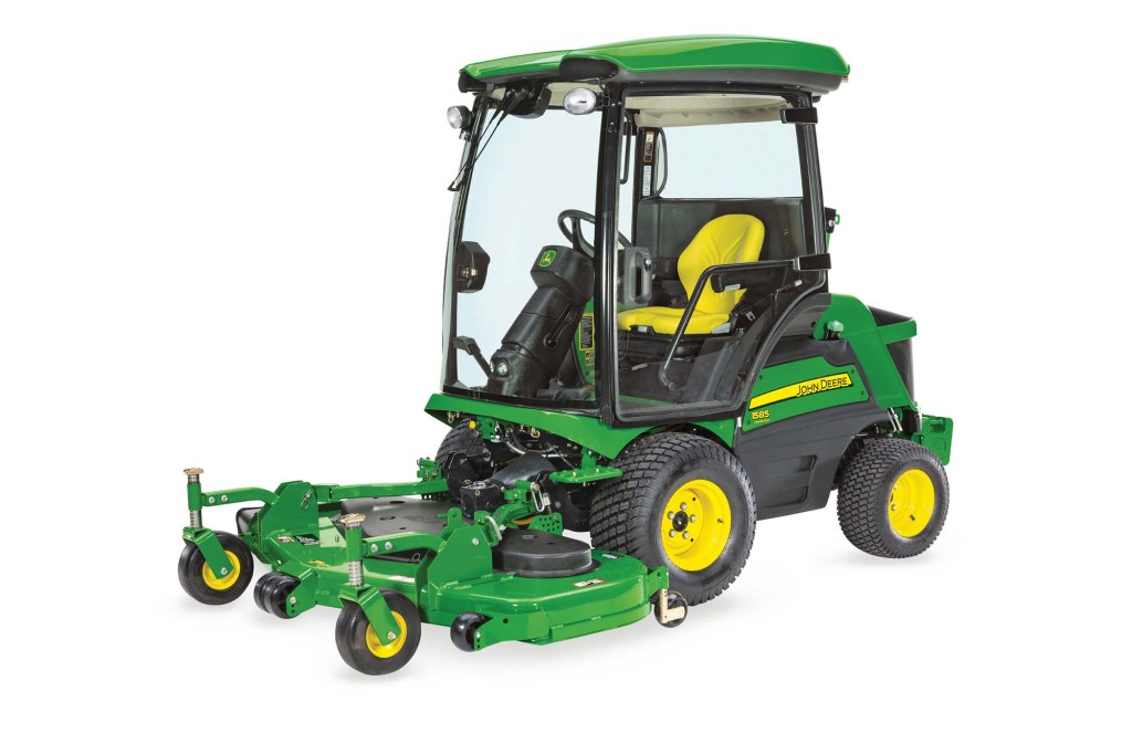 A John Deere air conditioned lawn mower