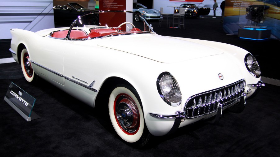 A white 1953 Chevy Corvette on display at the 104th-annual Chicago Auto Show at McCormick Place in February 2012