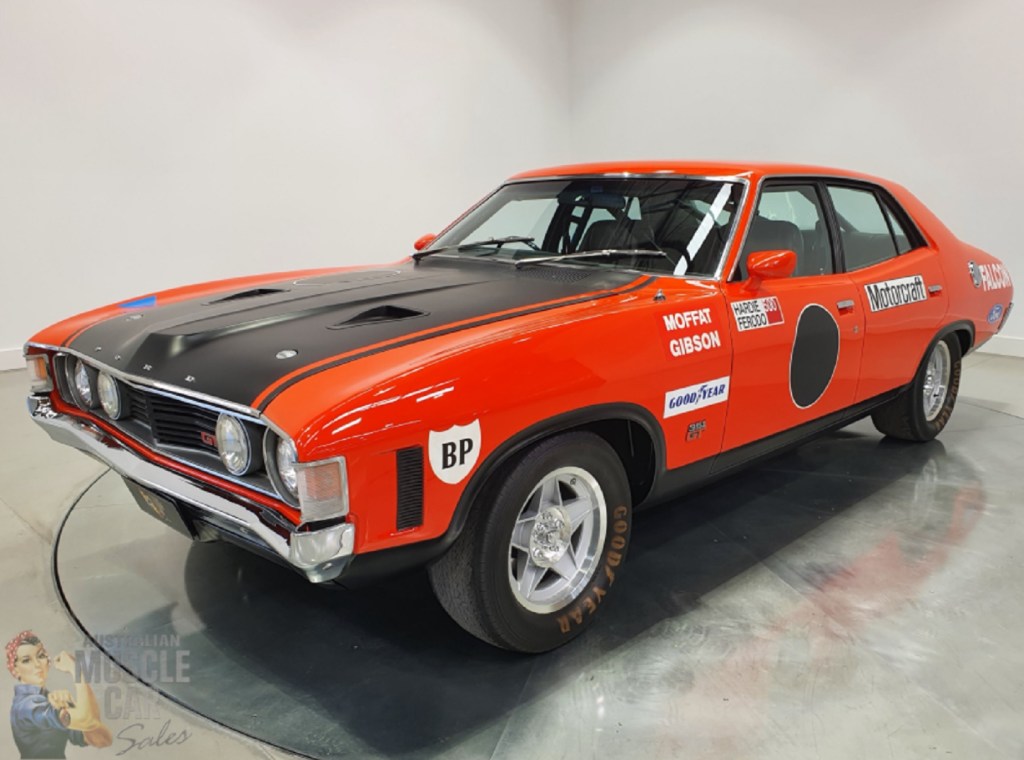 The liveried red-and-black 1972 Ford Falcon XA GTHO Phase IV prototype
