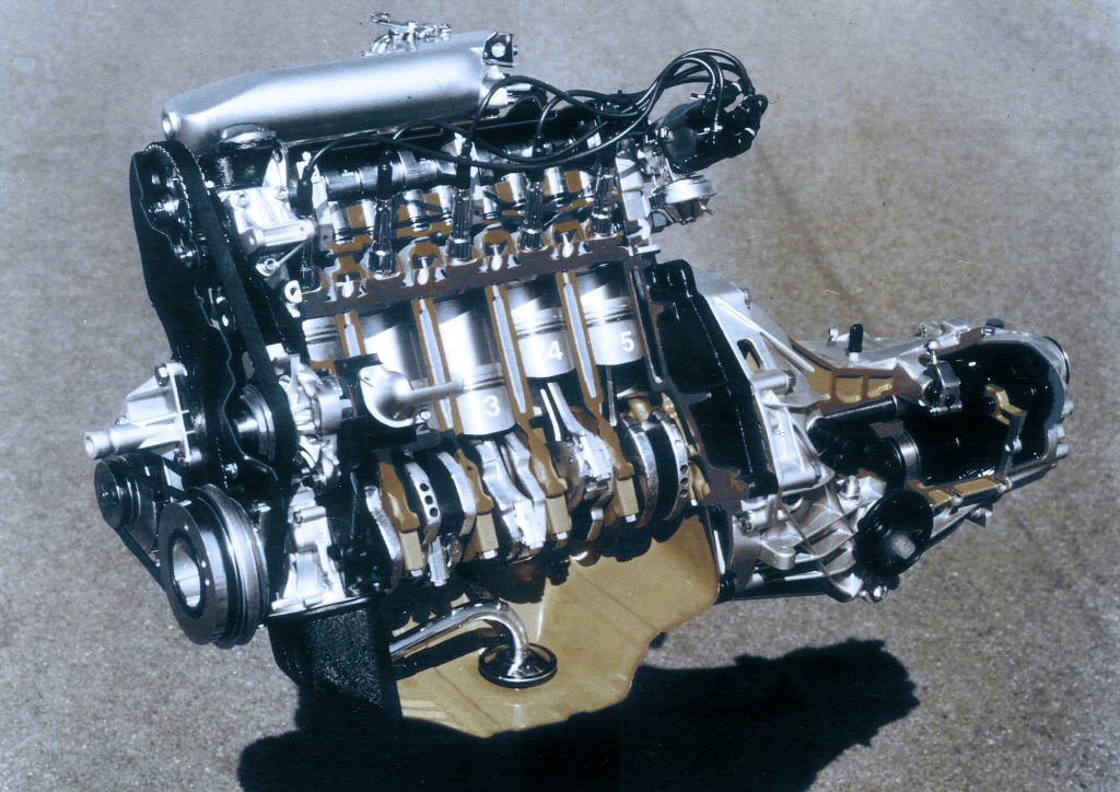 The first Audi five-cylinder gasoline engine from 1976