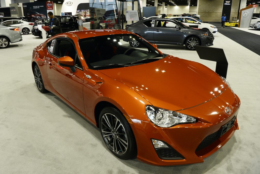 A Scion FR-S is on display at the Denver Auto Show at the Colorado Convention Center.