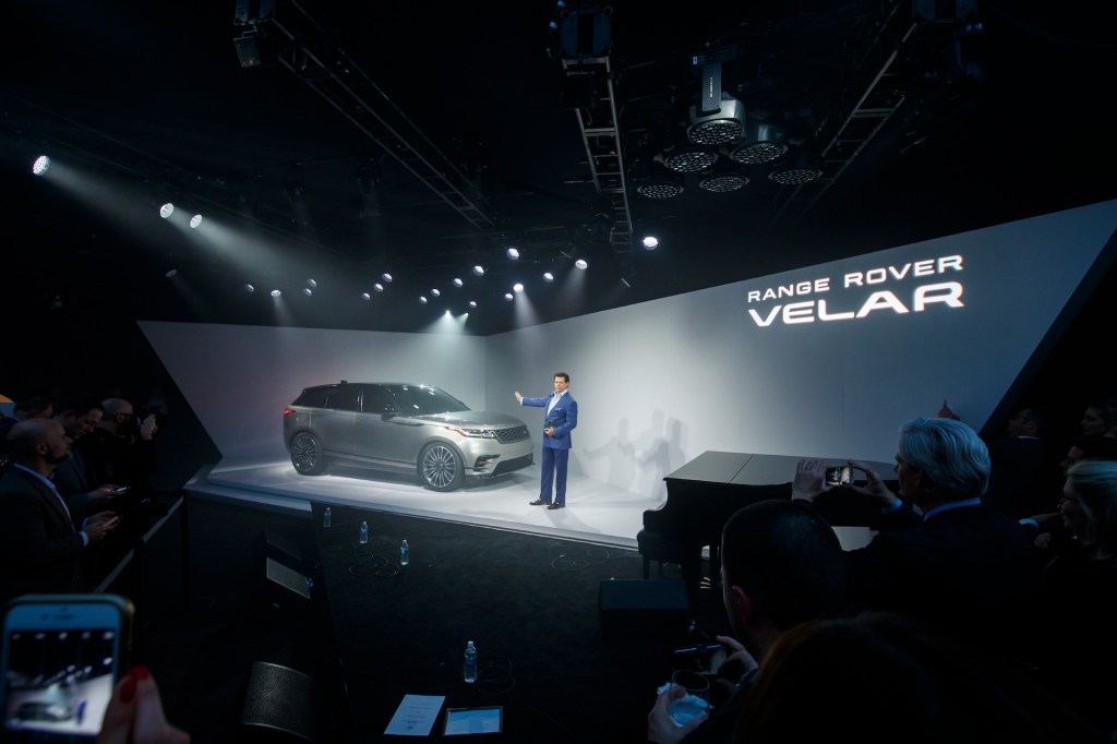 The all-new Land Rover Range Rover Velar onstage at its U.S. debut on April 11, 2017