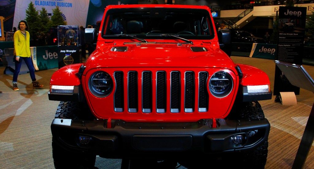 A red 2020 Jeep Wrangler.