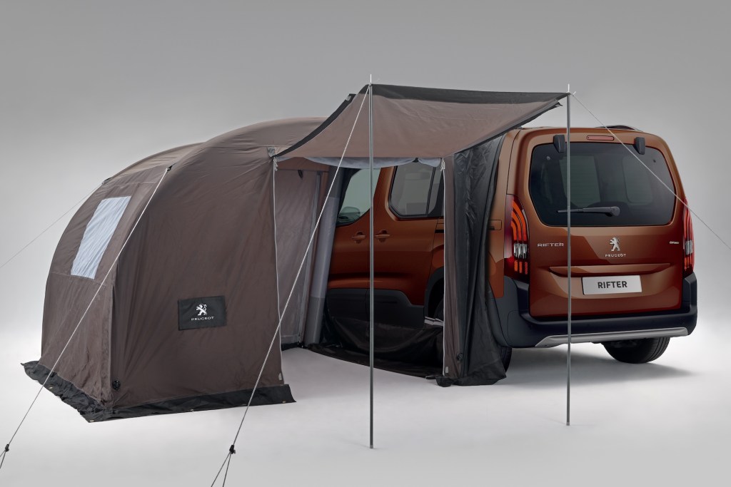 The Rifter's tent lets you live the van life, seen here attached to the side of the van
