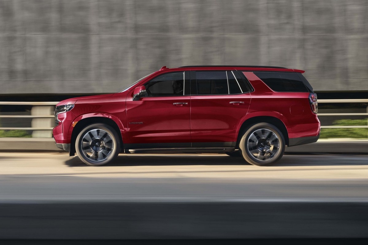 The 2021 Chevrolet Tahoe RST driving down the road