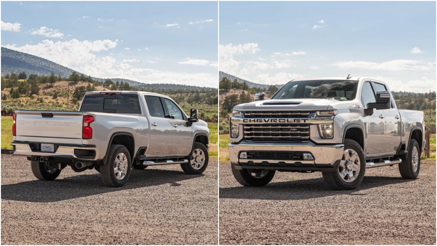 A split screen of the 2021 Chevy Silverado 2500HD and the 2022 Chevy Silverado 2500HD