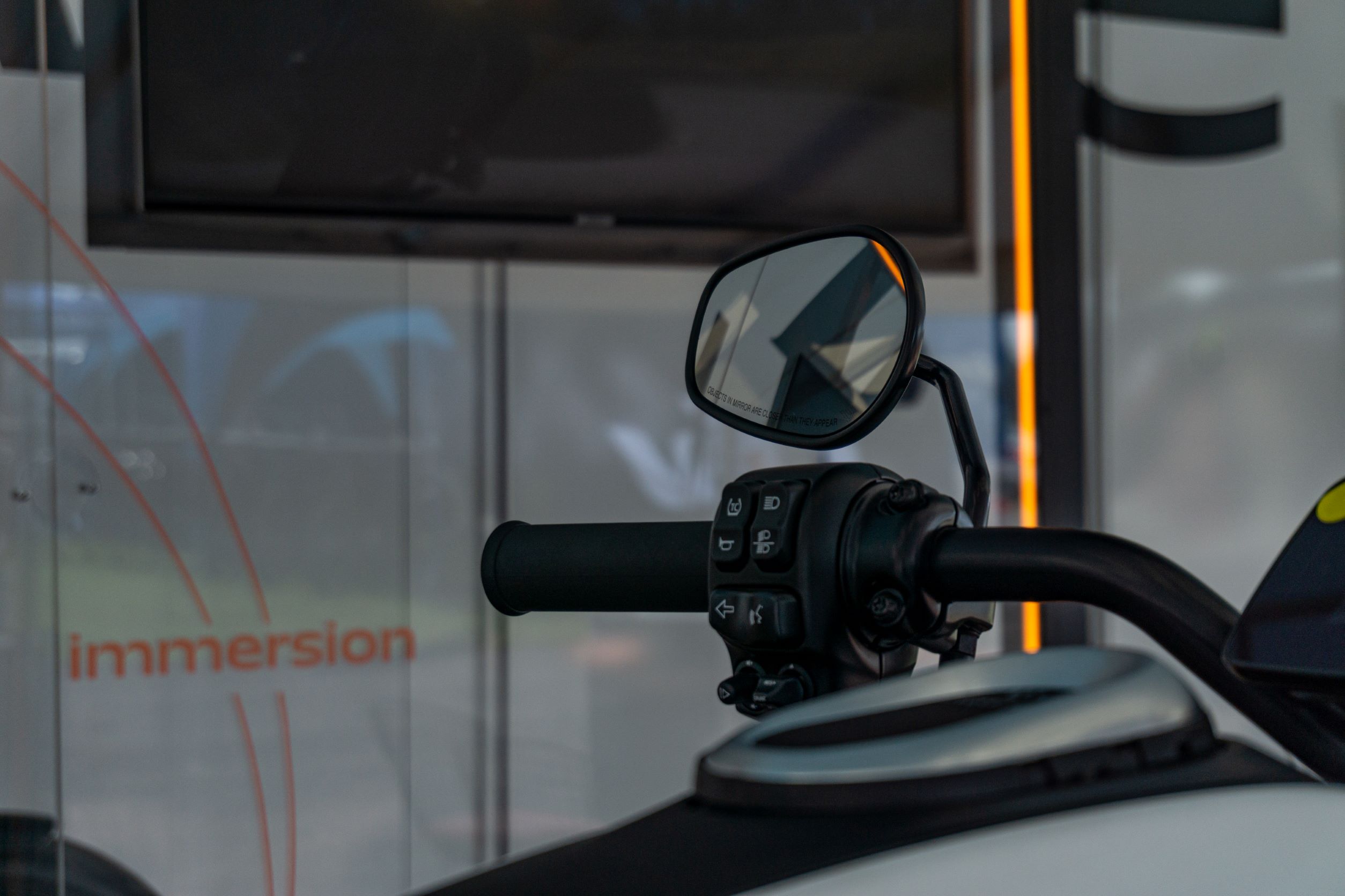 A closeup view of a 2021 LiveWire One's left handgrip