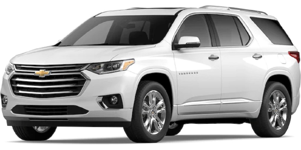 A white 2021 Chevy Traverse against a white background.