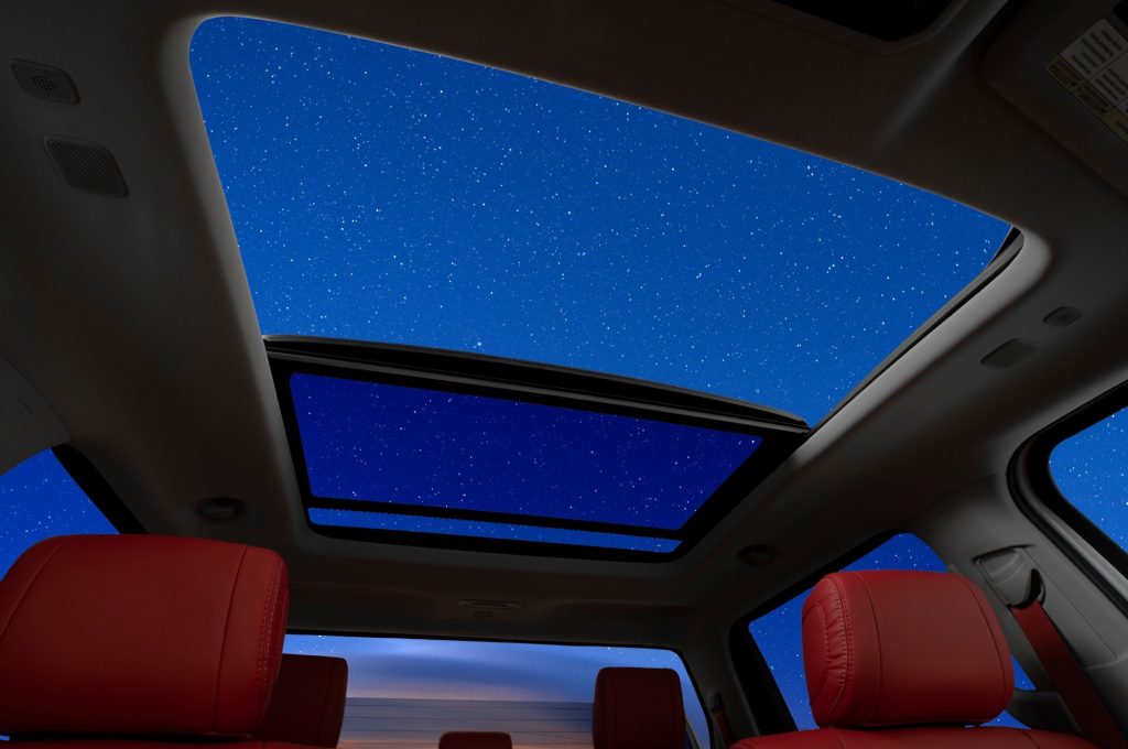 inside view of the 2022 Toyota Tundra sunroof at night
