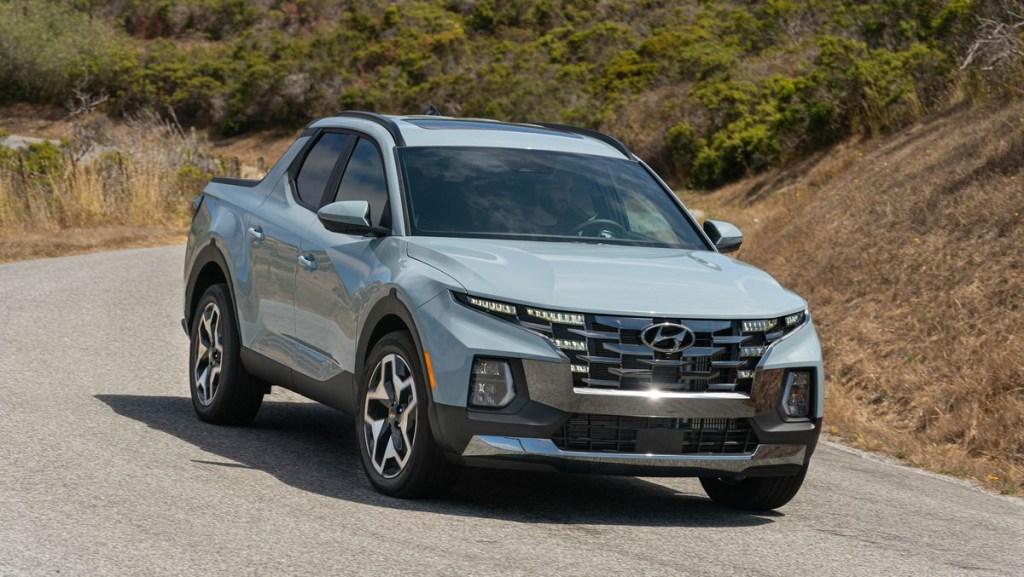 The 2022 Hyundai Santa Cruz on a dirt road
