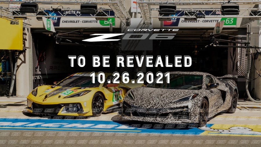 A feature graphic with the reveal date for the 2023 Corvette C8 Z06 listed as 10.26.2021